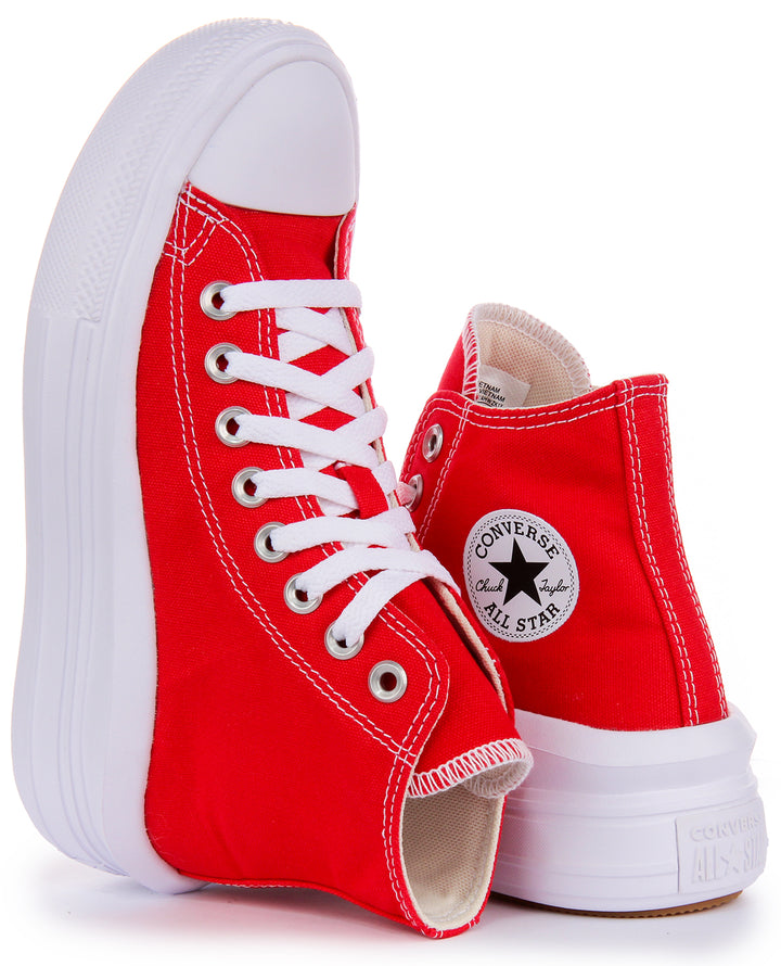 Converse CTAS Move Lace Hi Top Platform Trainer da Donna in Rosso e Bianco