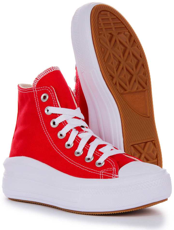 Converse CTAS Move Lace Hi Top Platform Trainer da Donna in Rosso e Bianco