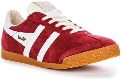 Gola Classics Elan Low Pro Lac Rétro Rouge Profond Blanc Chaussures en Cuir Suédé pour Hommes en Rouge Blanc