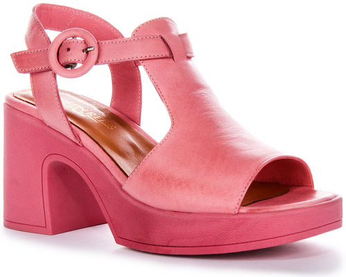Zapatos de Tacón de Cuero para Mujer  Tacón Abierto en Rosa de Justinreess