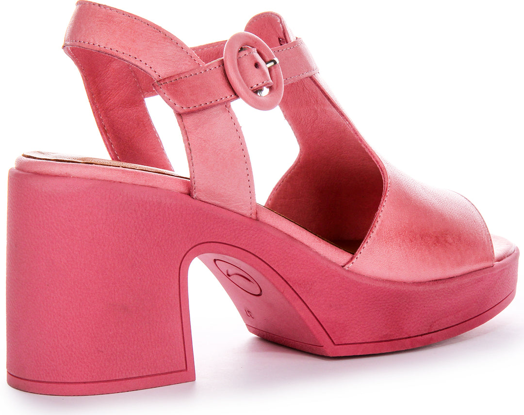 Zapatos de Tacón de Cuero para Mujer  Tacón Abierto en Rosa de Justinreess