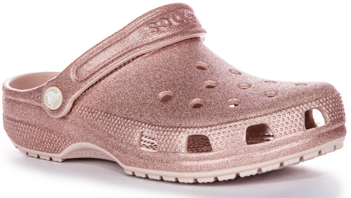 Crocs Classic Glitter In Rose For Unisex