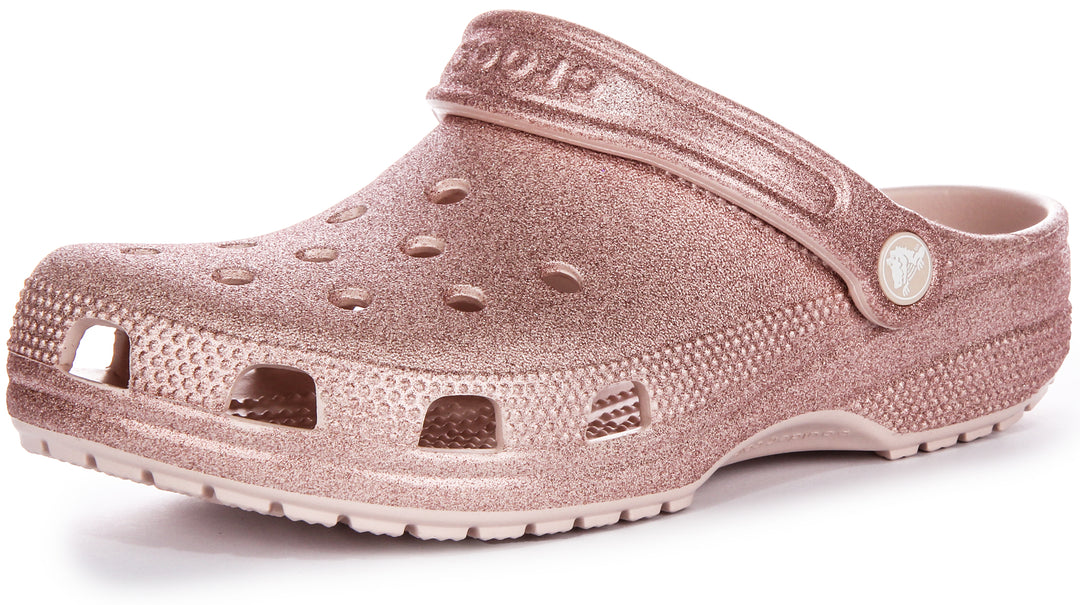 Crocs Classic Glitter Molded Shine mit schwenkbarem Absatz in Rosa