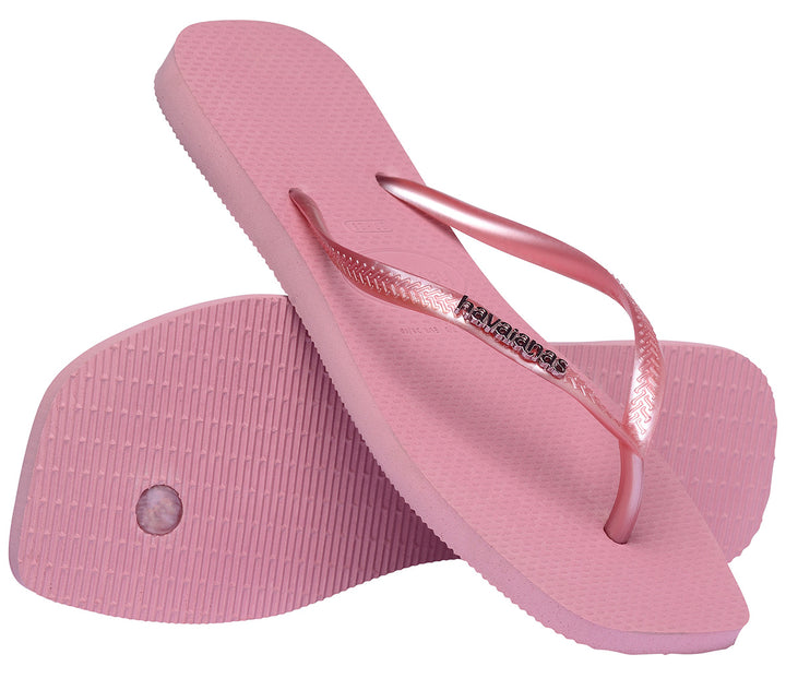Havaianas Slim Square Logo Metalic In Rose For Women