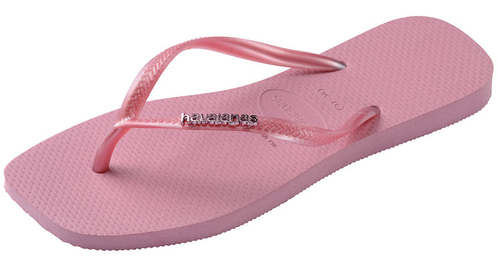 Havaianas Slim Square Logo Metalic In Rose For Women