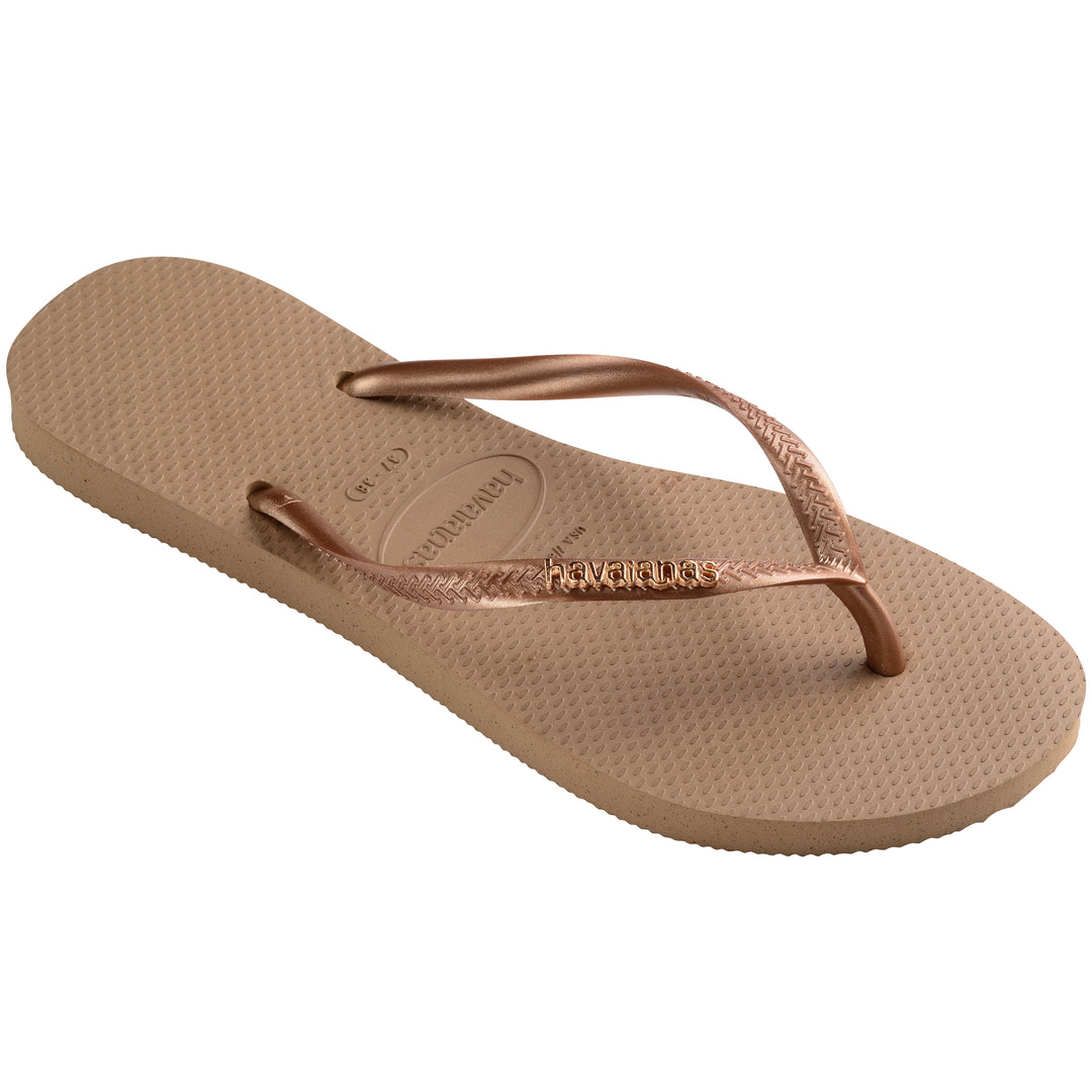 Havaianas Slim Logo Metal In Rose Gold For Unisex