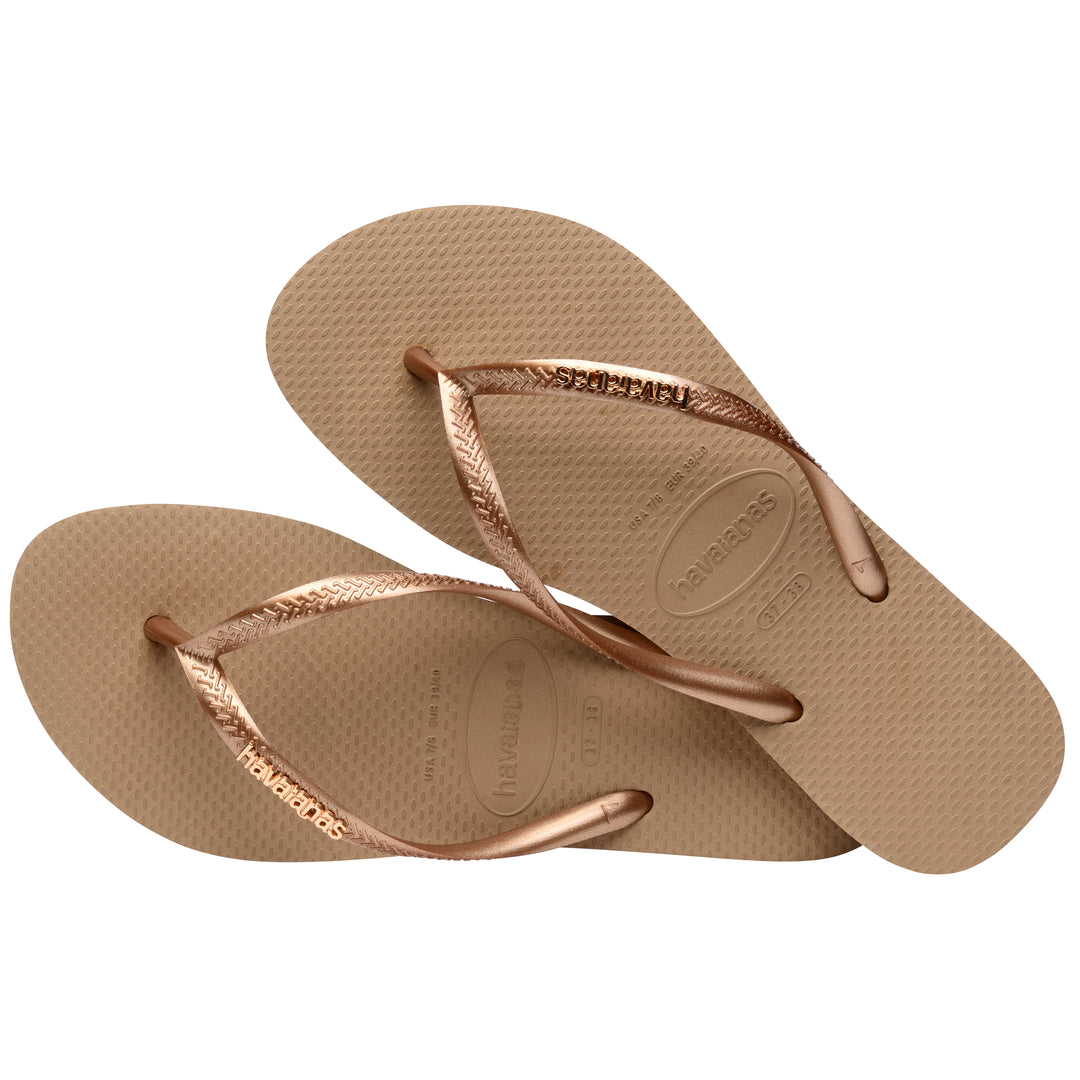 Havaianas Slim Logo Metal In Rose Gold For Unisex