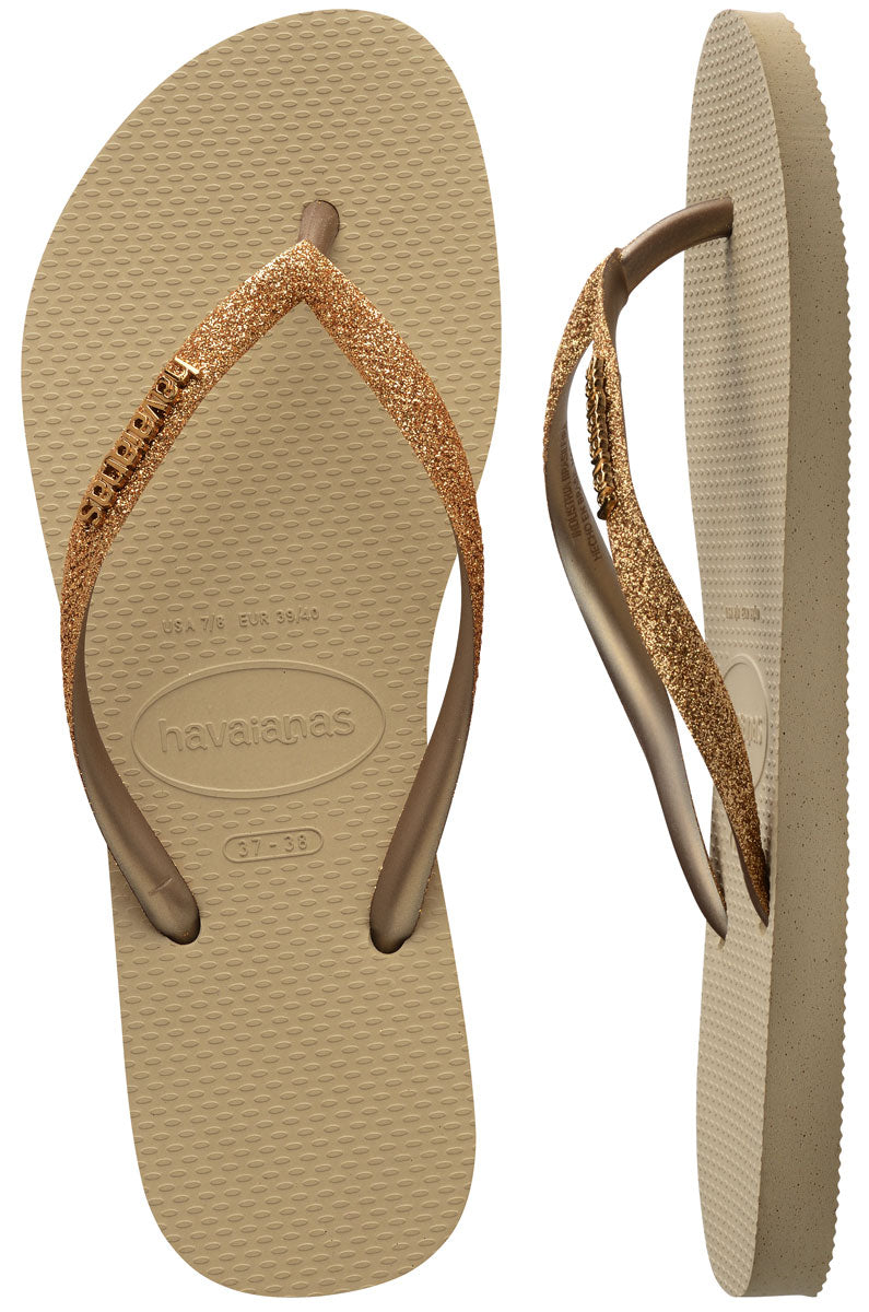 Havaianas Slim Glitter II In Sand Gold For Women