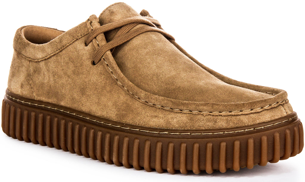 Clarks Torhill Low Top In Sand For Men Ribbed Outsole Suede Shoe