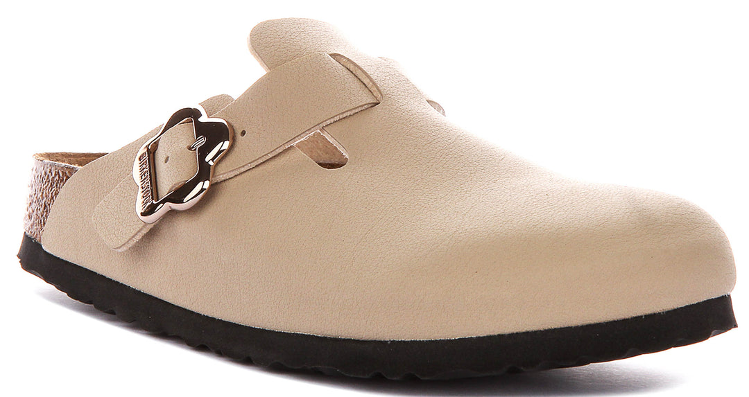 Birkenstock Boston Flower In Sand For Junior Narrow Fit Clog