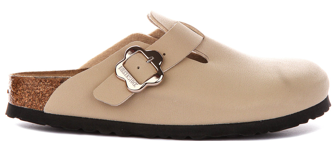 Birkenstock Boston Flower In Sand For Junior Narrow Fit Clog