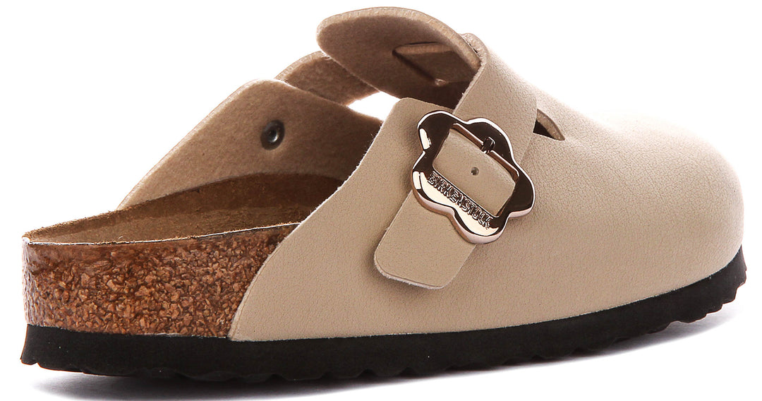 Birkenstock Boston Flower In Sand For Junior Narrow Fit Clog