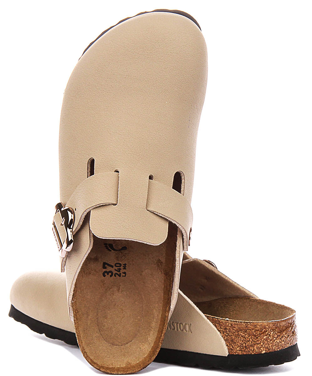 Birkenstock Boston Flower In Sand For Junior Narrow Fit Clog