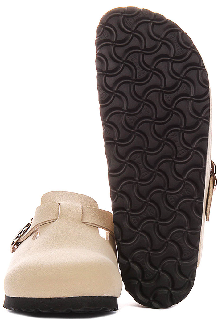 Birkenstock Boston Flower In Sand For Junior Narrow Fit Clog