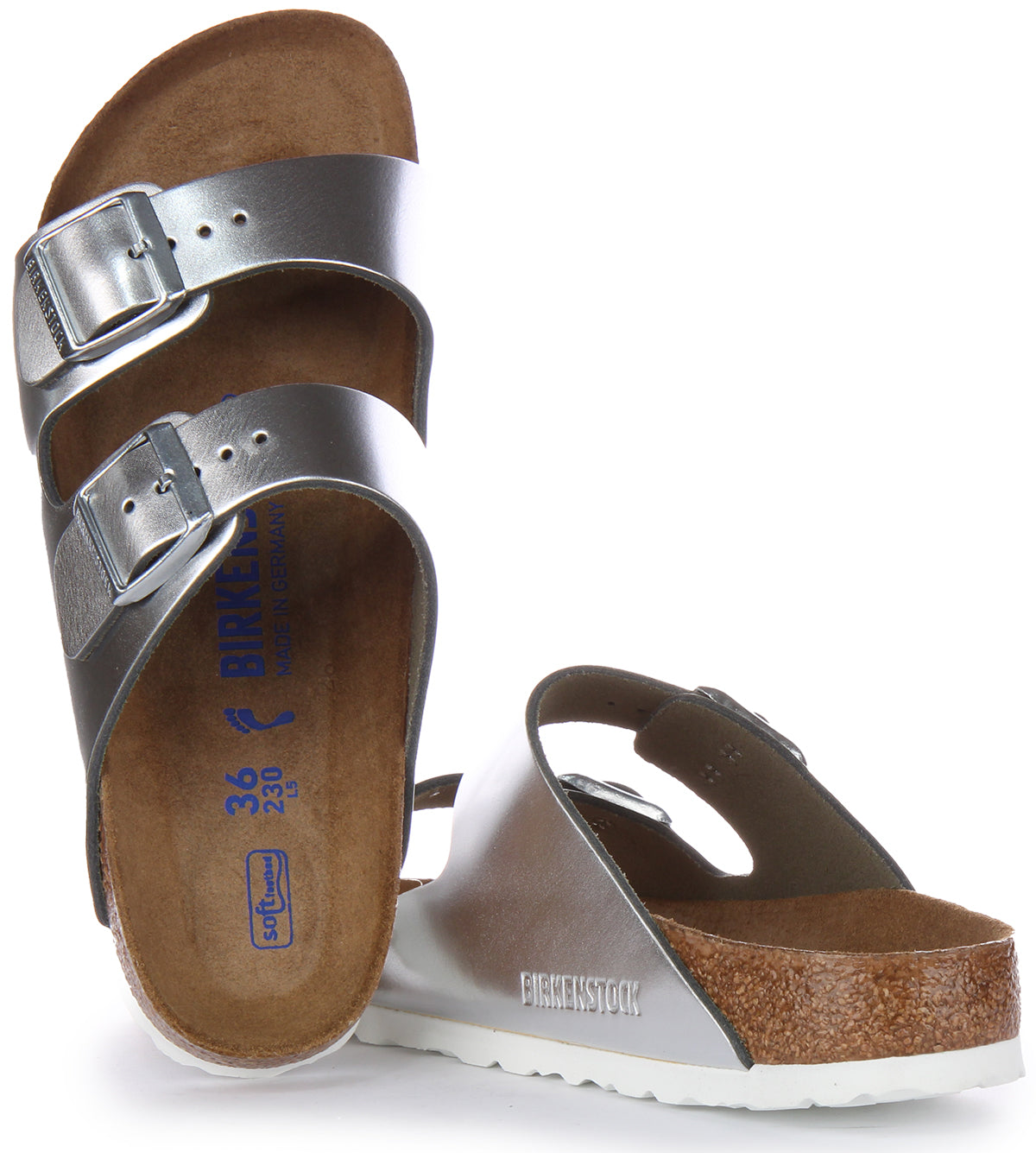 Birkenstock arizona soft footbed silver hot sale