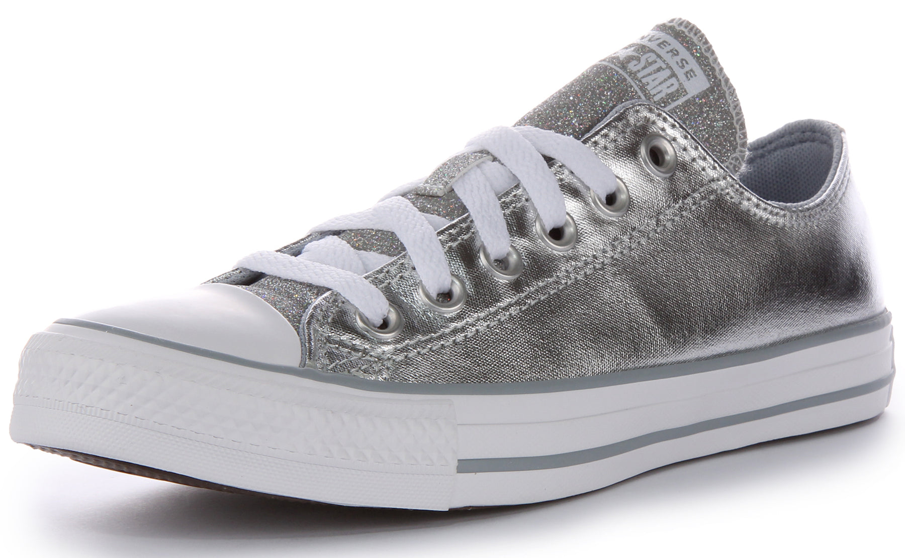 Ladies silver hot sale leather converse