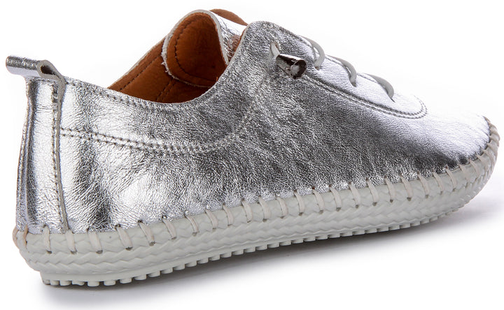 Justinreess Women's Leather Shoes  Lexi 2 Metal Slip On In Silver