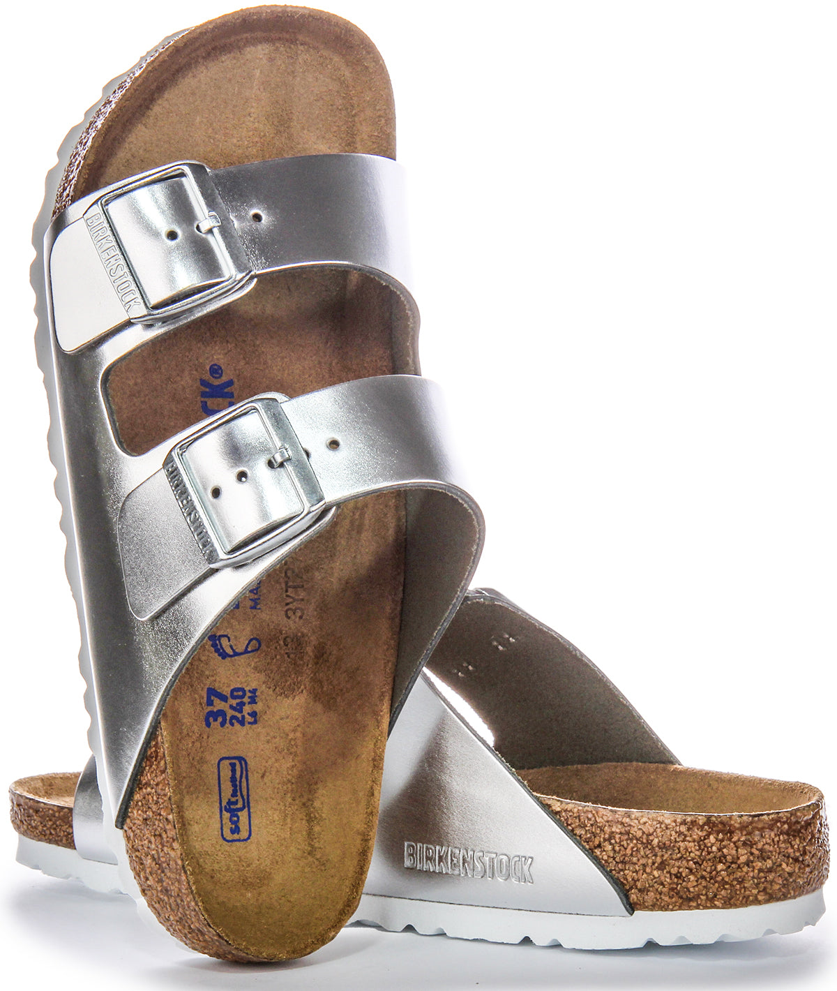 Birkenstock Arizona Bs In Silver | Birko Flor Regular Fit 2 Bar