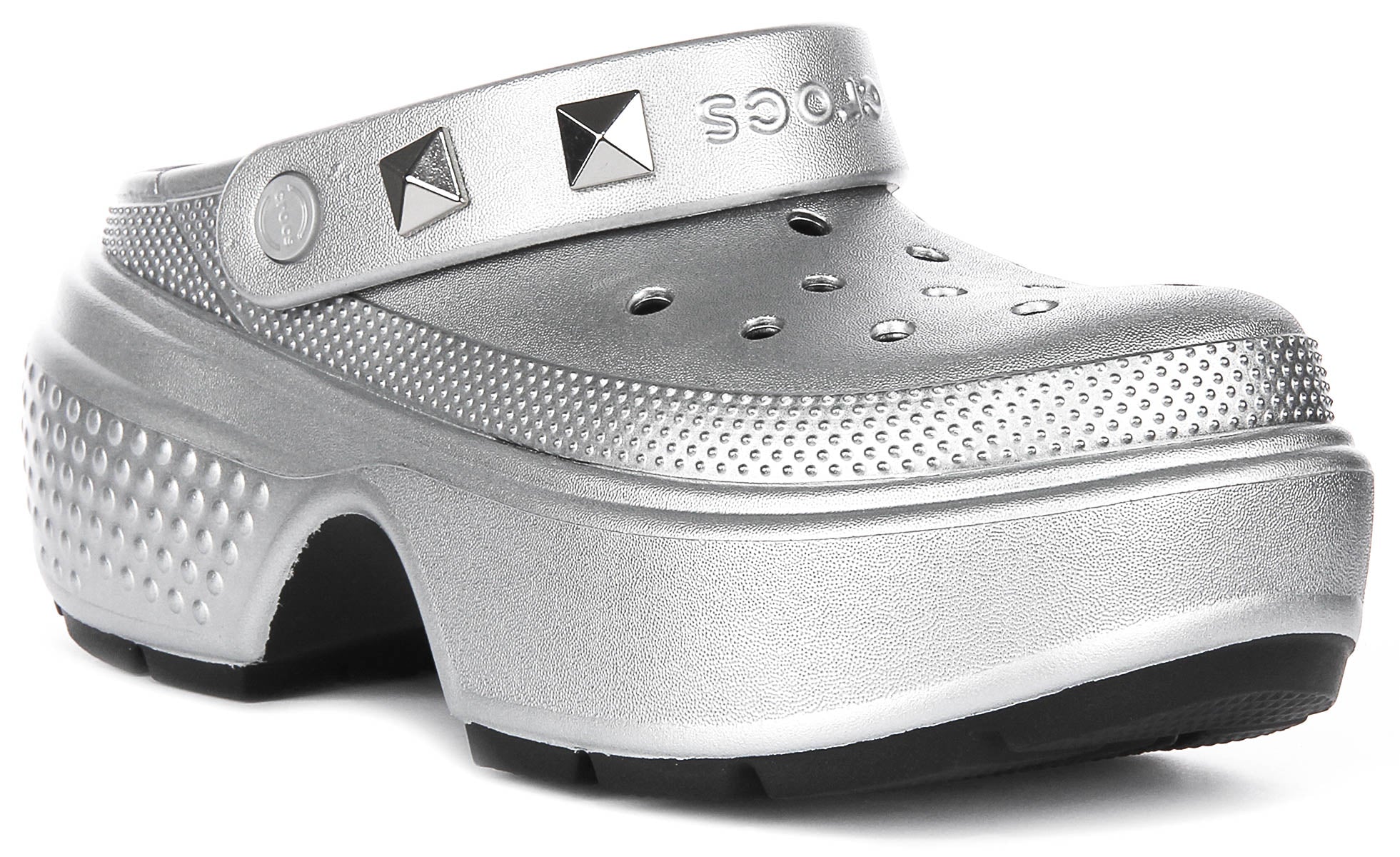 Silver fashion platform crocs