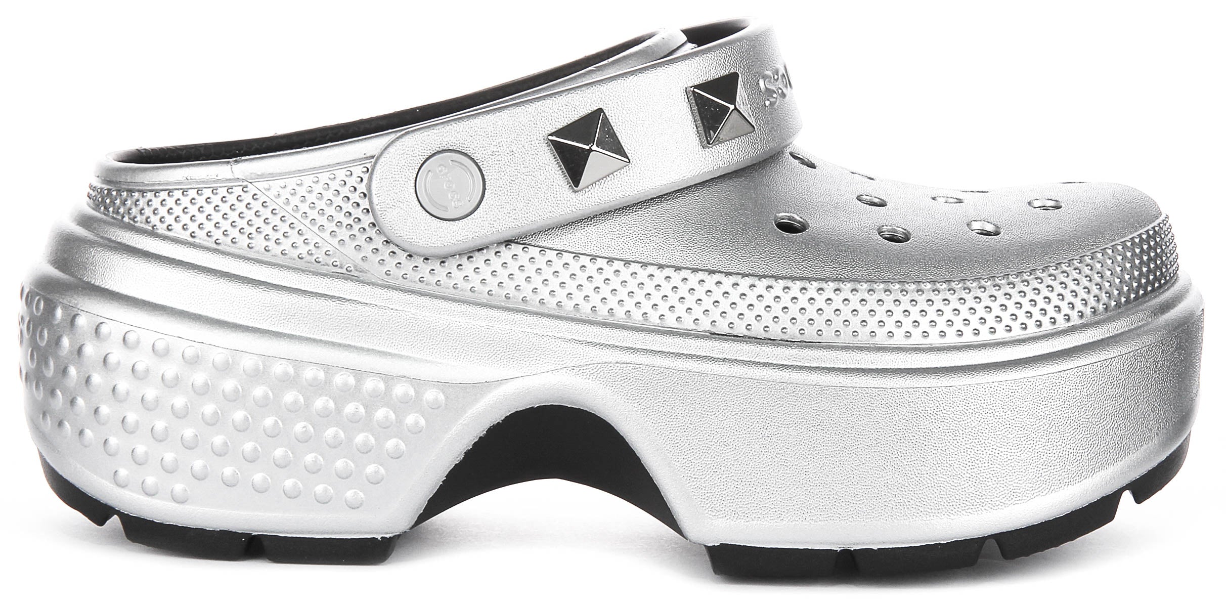 Crocs Stomp Metallic In Silver | Sole Studd Platform Clog – 4feetshoes Crocs Stomp Metallic In Silver | Sole Studd Platform Clog – 4feetshoes