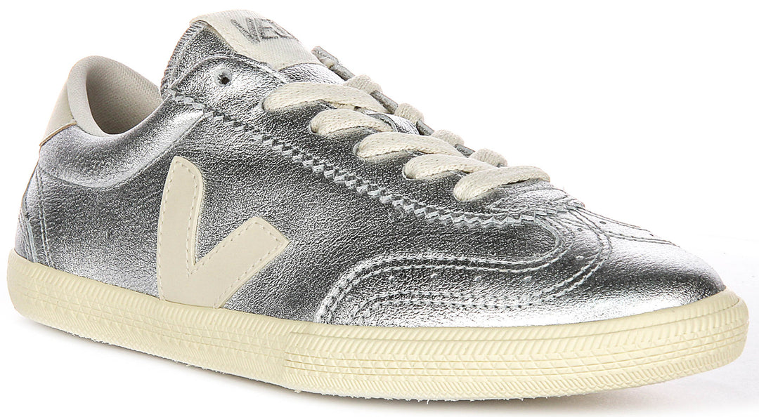 Veja Volley Leather In Silver For Women
