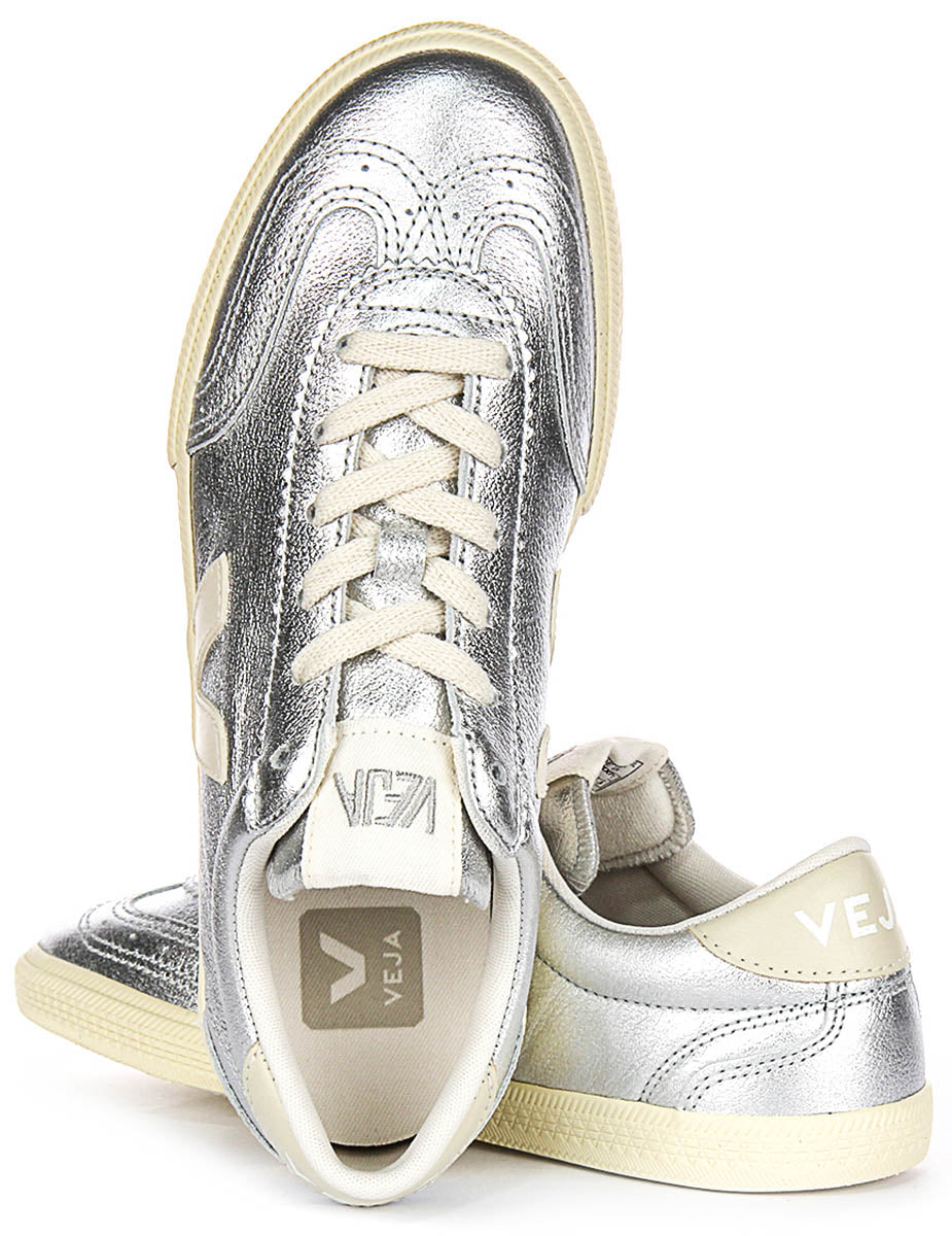 Veja Volley Leather In Silver For Women | Slim Brogue Lace Veja Volley Leather In Silver For Women | Slim Brogue Lace