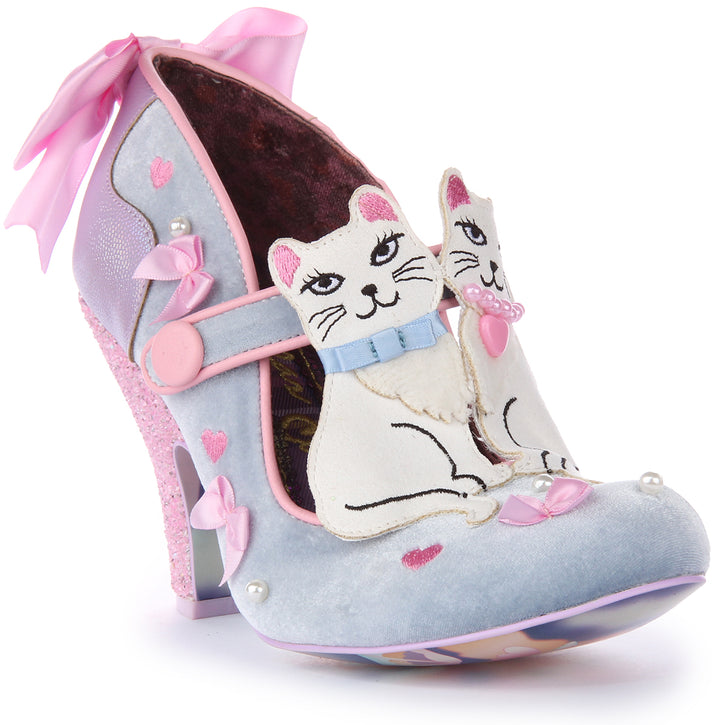 Irregular Choice Kitty Bow Scarpe con tacco alto kitty con fiocco da donna in argento multi