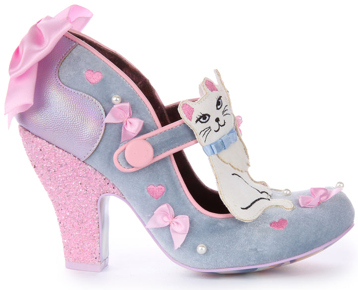 Irregular Choice Kitty Bow Chaussures à talons hauts kitty avec nœud pour femmes en argent multi