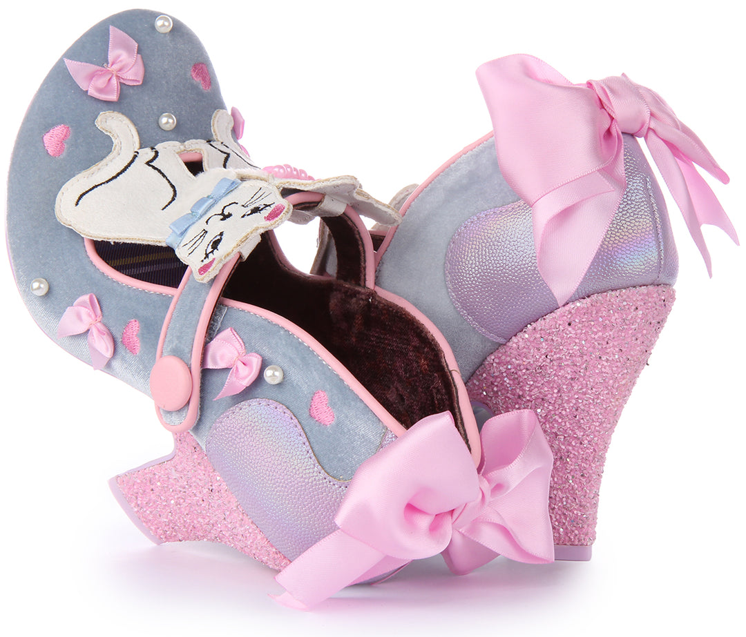 Irregular Choice Kitty Bow Zapatos de tacón kitty con lazo para mujer en plata multi