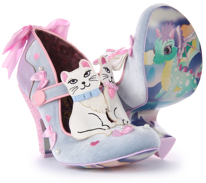 Irregular Choice Kitty Bow Zapatos de tacón kitty con lazo para mujer en plata multi