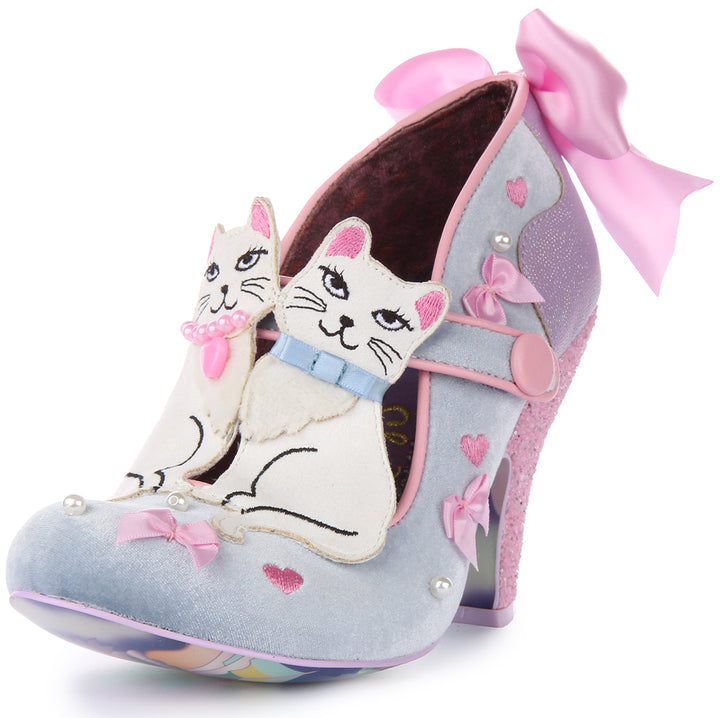 Irregular Choice Kitty Bow Chaussures à talons hauts kitty avec nœud pour femmes en argent multi