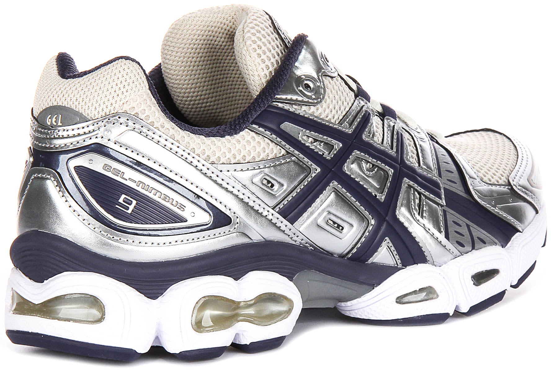 Asics Gel Nimbus 9 In Silver Navy | Mesh Cushioned Lace up
