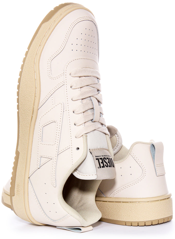 Diesel Herren SUkiyo V2 Low D Branding Weiche FrotteeDetail LederSneaker in Stein