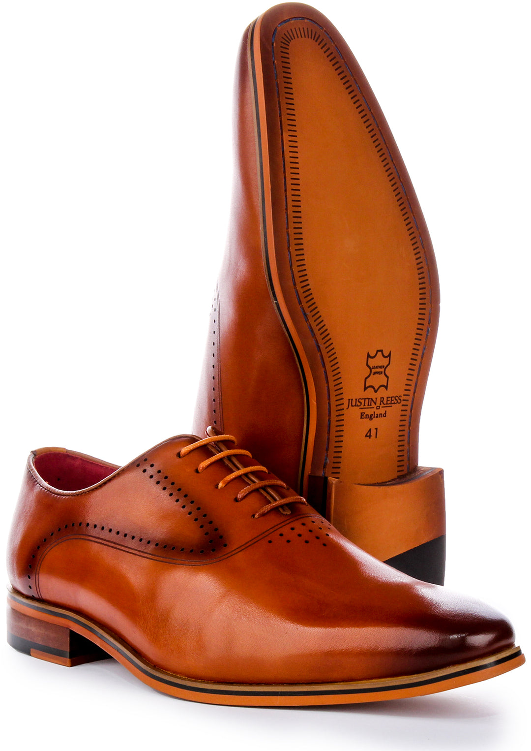 JUSTINREESS Jonah Zapatos Oxford de cordones de piel para hombre en bronceado