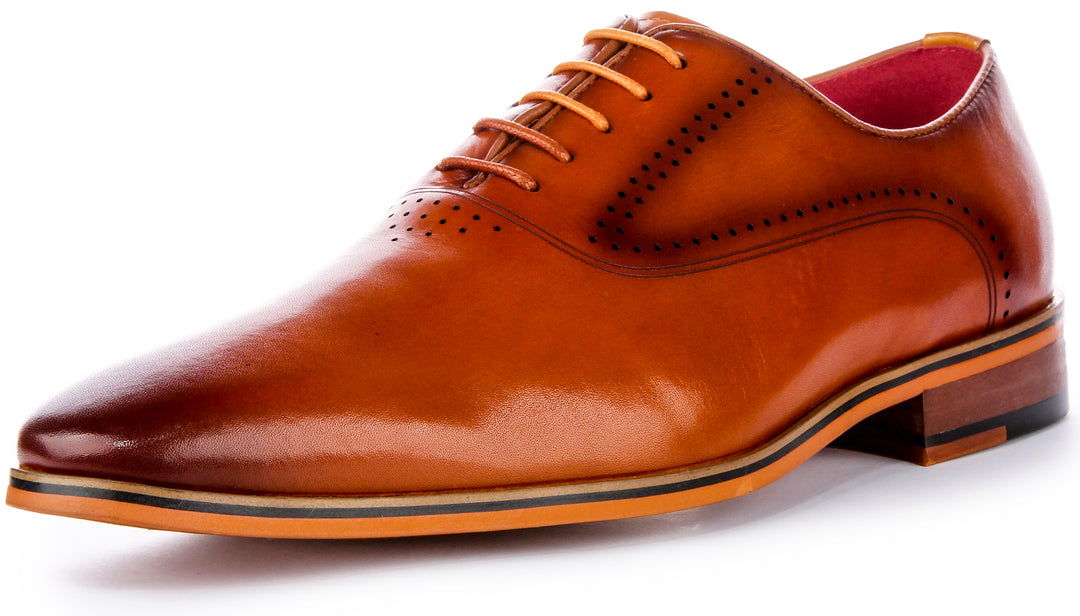 JUSTINREESS Jonah Zapatos Oxford de cordones de piel para hombre en bronceado