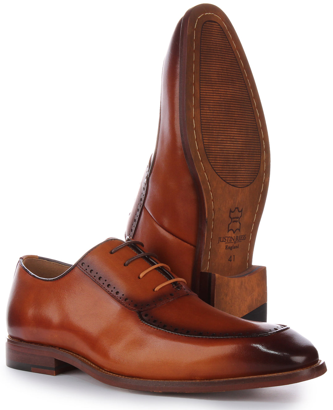 JUSTINREESS Sebastian Zapatos elegantes de cordones de piel para hombre en bronceado