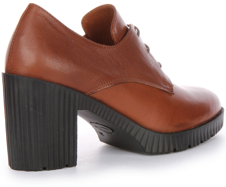 JUST REESS Eden Frauen Schnürung Leder Mitte Heel Oxford Schuhe Tan