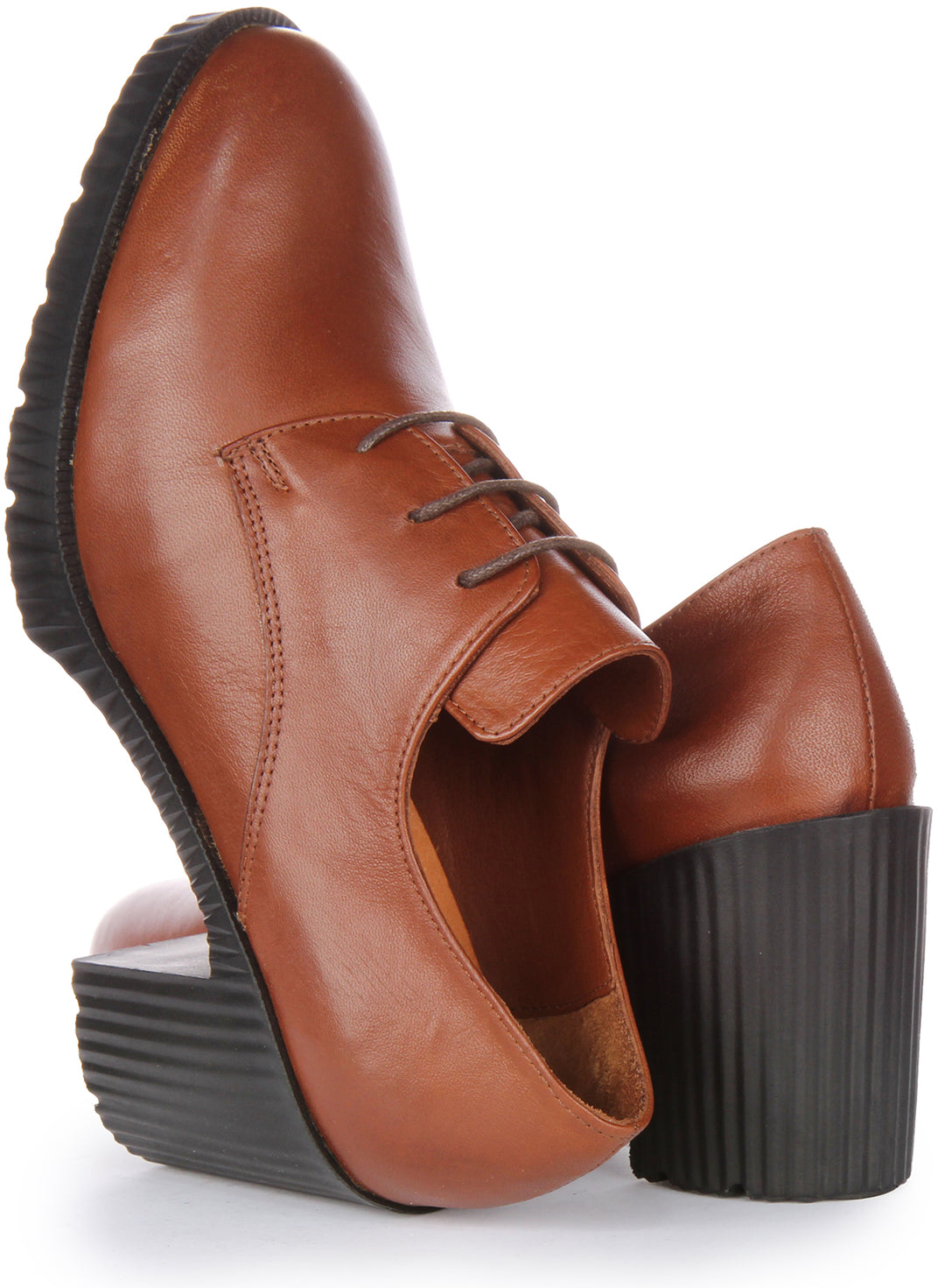 JUSTINREESS Eden Scarpe Oxford con tacco medio in pelle allacciate da donna in tan