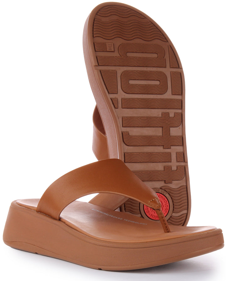 FitFlop F Mode Frauen Leder Zehe Posten Plattform Sandale Tan