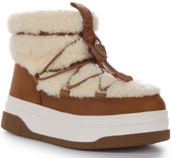 Pajar Waxy Nubuck Shearling, stivaletti in nubuck e shearling per donne, color tan