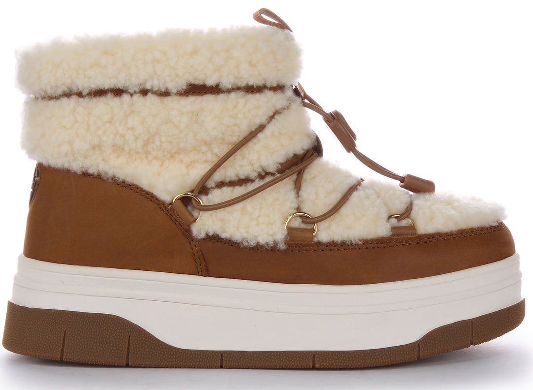 Pajar Waxy Nubuck Shearling, stivaletti in nubuck e shearling per donne, color tan