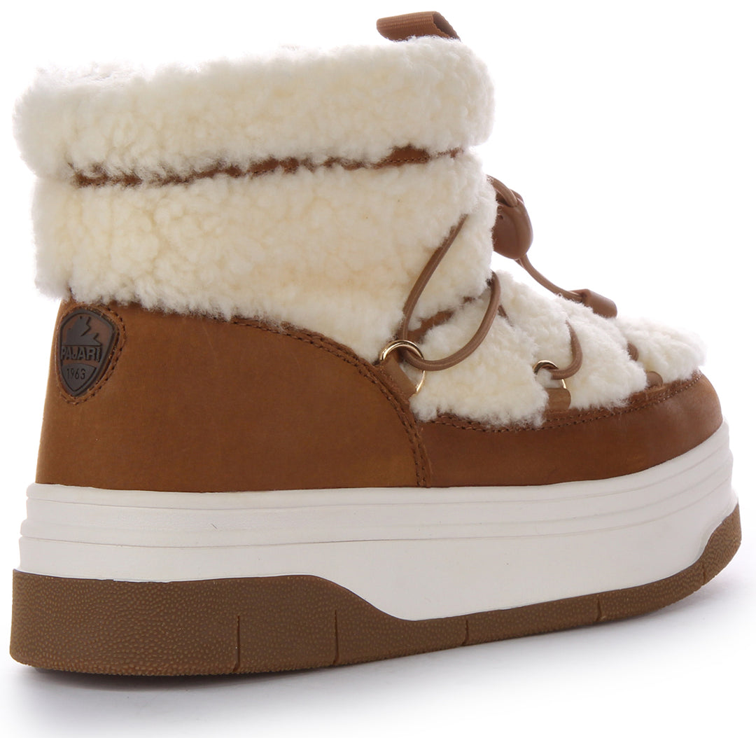 Pajar Waxy Nubuck Shearling, stivaletti in nubuck e shearling per donne, color tan