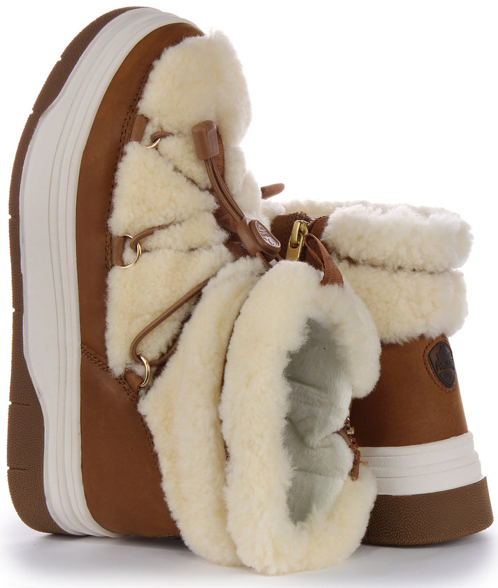 Pajar Waxy Nubuck Shearling, stivaletti in nubuck e shearling per donne, color tan