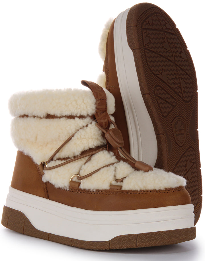 Pajar Waxy Nubuck Shearling, stivaletti in nubuck e shearling per donne, color tan