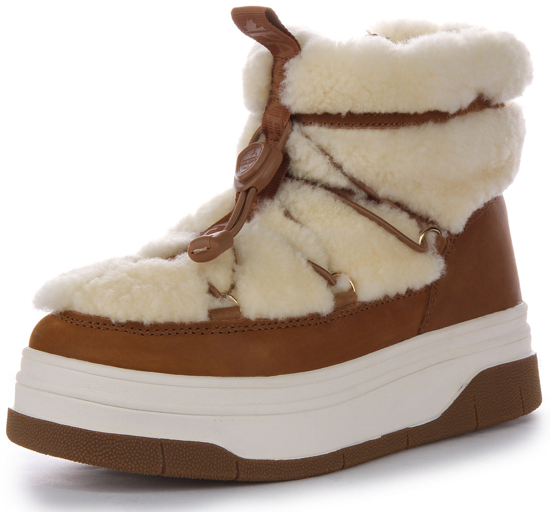 Pajar Waxy Nubuck Shearling, stivaletti in nubuck e shearling per donne, color tan