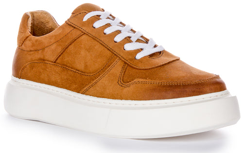 JUSTINREESS Conroy Baskets décontractées en cuir nubuck à silhouette intelligente pour hommes en marron clair