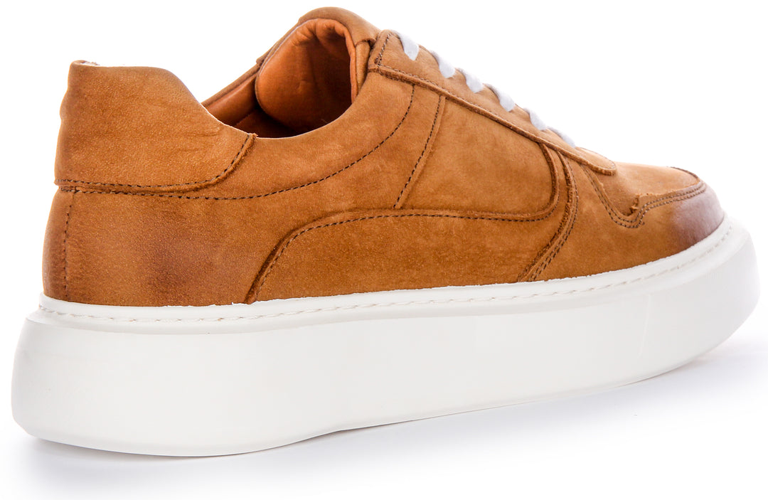 JUSTINREESS Conroy Baskets décontractées en cuir nubuck à silhouette intelligente pour hommes en marron clair