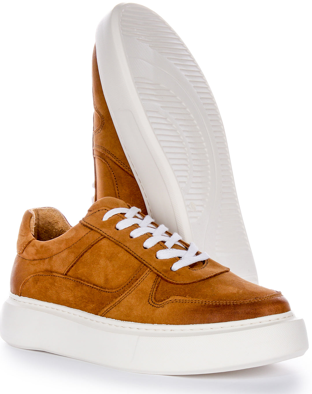 JUSTINREESS Conroy Baskets décontractées en cuir nubuck à silhouette intelligente pour hommes en marron clair