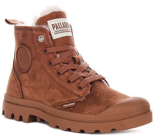 Palladium Pampa Hi Zip Wool In Tan Brown For Women