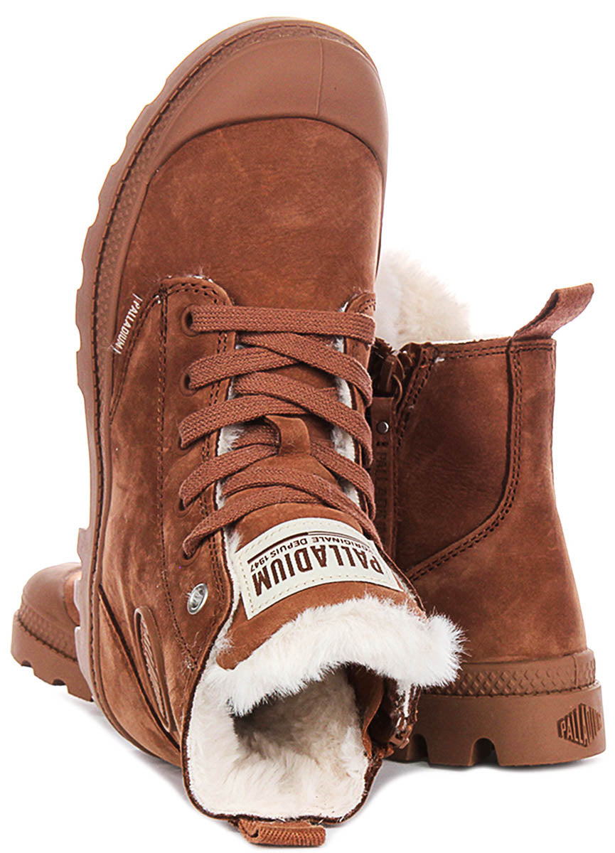 Palladium Pampa Hi Zip Wool In Tan Brown For Women